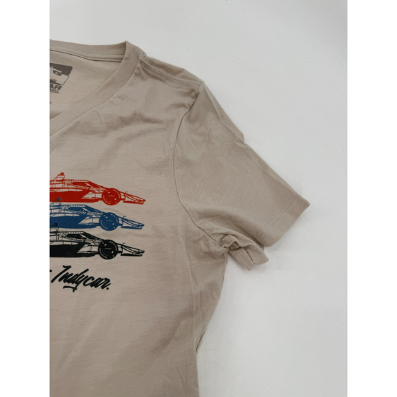 IndyCar T Shirt Womens Stripe Car V Neck Heathered Dust Beige Size Large New - Picture 3 of 6